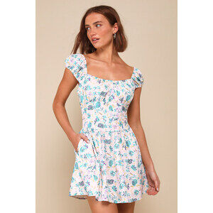 Lulus Instinctive Cutie Pink Floral Bustier Mini Dress With Pockets - Size M